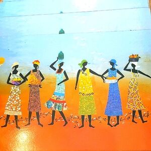 4 Colorful African Art Placemats women carrying different things together